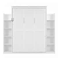Aiden Murphy Bed with Shelves and LED Lights,Full Size,White Full Bed