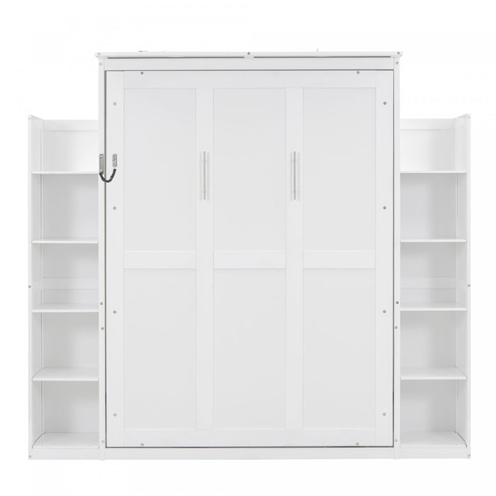 Aiden Murphy Bed with Shelves and LED Lights,Full Size,White Full Bed