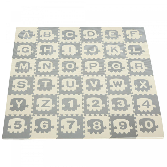 Qaba Kids Foam Puzzle Floor Tiles Baby Toddler Educational Play Mat 36 Pcs 12.5\" X 12.5\" With Letters And Numbers Anti-slip Crawling Learning 35sqft Eva