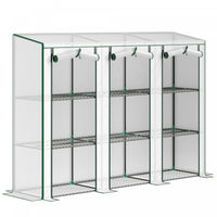 Outsunny Lean-to Mini Greenhouse W/ 3 Tier Shelves, 3 Roll-up Doors, White