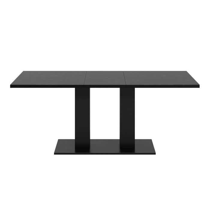 Vero 71 Inch Modern Rectangular Dining Table with Dual Pedestal Base and Black Finish, Black