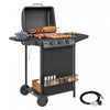 Outsunny 3+1 Burner Propane Gas BBQ Grill with Thermometer, Portable Gas Barbecue Grill, Side Burner, Lid, Side Table, Shelf, Spice Rack, Wheels, Grease Cup for Garden, Black