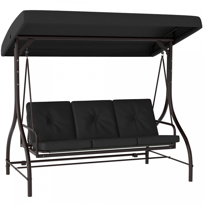 Outsunny 3 Seater Patio Swing Chair with Canopy Convertible Porch Swing Bed