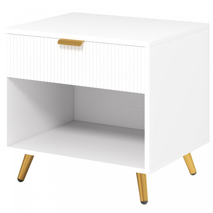 HOMCOM Nightstand with Drawer and Open Compartment for Bedroom, White