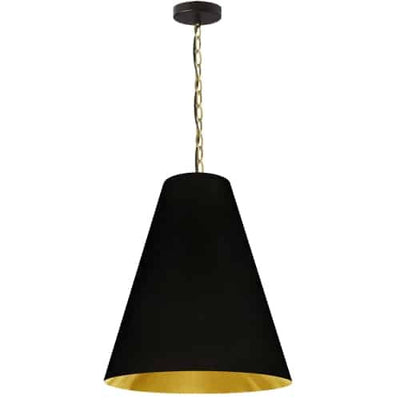 Dainolite Anaya 1 Light Pendant Medium Aged Brass Black/Gold Shade Lamp|Luminaire suspendu moyen Anaya de Dainolite avec abat-jour noir et doré, fini laiton vieilli et 1 ampoule