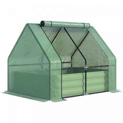 Outsunny Greenhouse With Raised Garden Bed, Steel Outdoor Planter Box Green|Outsunny Lit De Jardin Sureleve Avec Housse, Mini Serre, Vert