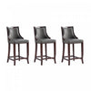 Emperor Traditional Wood Upholstered Barstool in Graphite - Set of 3 | Tabouret de bar en bois traditionnel Emperor avec assise rembourree, graphite - Lot de 3