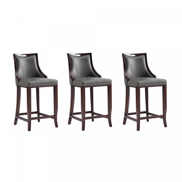 Emperor Traditional Wood Upholstered Barstool in Graphite - Set of 3