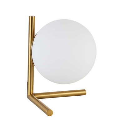 Dainolite Folgar 1 Light Table Lamp Aged Brass Finish Opal White Glass|Lampe de table Folgar de Dainolite en verre blanc opale, avec fini laiton vieilli et 1 ampoule