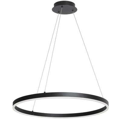 Dainolite Circulo Chandelier 34w Matte Black Finish White Acrylic Diffuser Lamp|Lustre Circulo de Dainolite en acrylique blanc qui diffuse la lumière, avec fini noir mat et ampoule de 34 W
