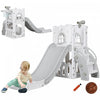 Qaba Toddler Slide, 4 In 1 Slide For Kids Aged 1-3 Years With Basketball Hoop, Climber, Telescope, Storage Basket, For Indoor Use, Grey