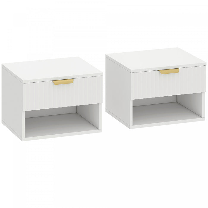 HOMCOM Floating Nightstands Set of 2, Bedside Tables with Fluted Drawer
