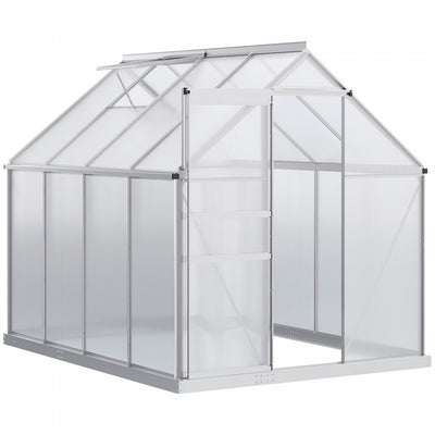 Outsunny 6' X 8' X 6.5' Polycarbonate Greenhouse, Walk-in Greenhouse With Adjustable Roof Vent, Gal|Outsunny Serre En Polycarbonate De 8' X 6' X 6,5' Avec Cadre En Aluminium, Serre Robuste Avec Aerati