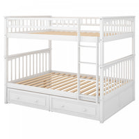 Brady Solid Wood Convertible Full Bunk Bed With Drawers - White Lit Superpose Convertible Brady En Bois Massif, Taille Double, Avec Tiroirs - Blanc