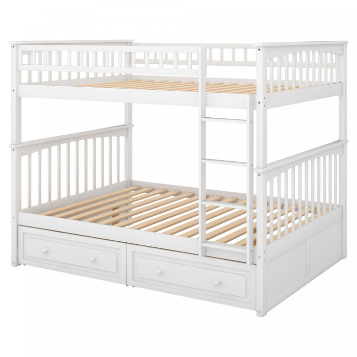 Brady Solid Wood Convertible Full Bunk Bed With Drawers, White
