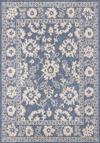 Cabana Blue White Elegant Border Outdoor Rug, 7'10