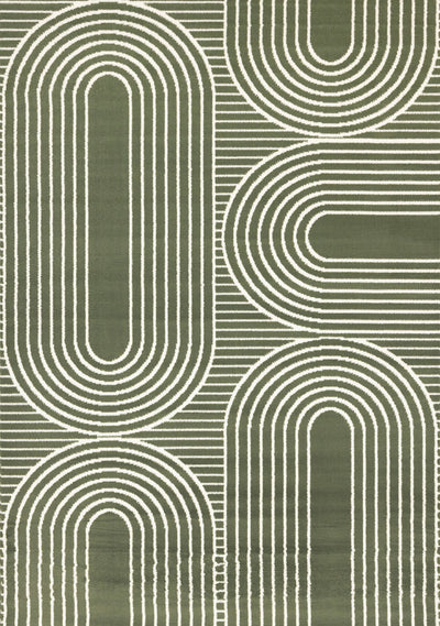 Florence Green White Modern Geometric Arches Rug, 4'7" x 6'7" Indoor Area Rug | Tapis Florence vert et blanc a motifs geometriques modernes en arches, 4'7" x 6'7"
