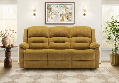 MONARCH SPECIALTIES 3-SEATER POWER RECLINING UPHOLSTERED SOFA, 80" WIDE, USB PORT INCLUDED, GOLD FABRIC RECLINER | MONARCH SPECIALTIES SOFA INCLINABLE ELECTRIQUE 3 PLACES, 80"L, PORT USB INCLUS, TISSU DORE
