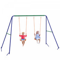 Outsunny Kids Swing Set For Backyard Outdoor Metal Swing Frame With Double Swing Seats, Ground Stake