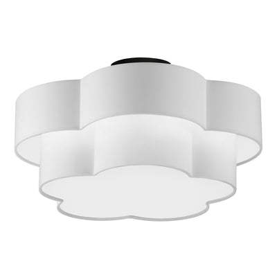Dainolite Phlox 3 Light Flush Mount Large Matte Black White Shade Lamp|Grand plafonnier affleuré Phlox de Dainolite avec abat-jour blanc, fini noir mat et 3 ampoules