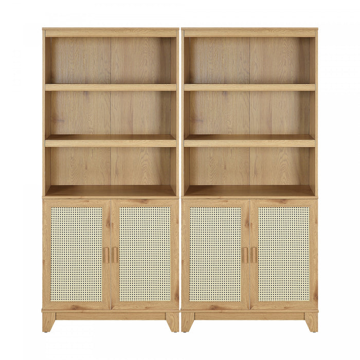 Sheridan Mid-Century Modern 31\" Bookcase Cabinet in Natural (7-Shelf) - Set of 2