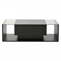 Gleam 39.3 Inch High-Gloss Coffee Table with LED Lights, Drawer and Glass Side Panels, Black 