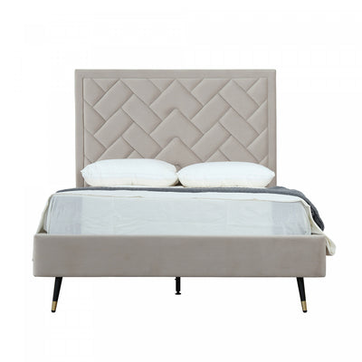 Crosby Modern Upholstered Velvet Full Bed in Greige | Lit double moderne Crosby en velours capitonne coloris grege