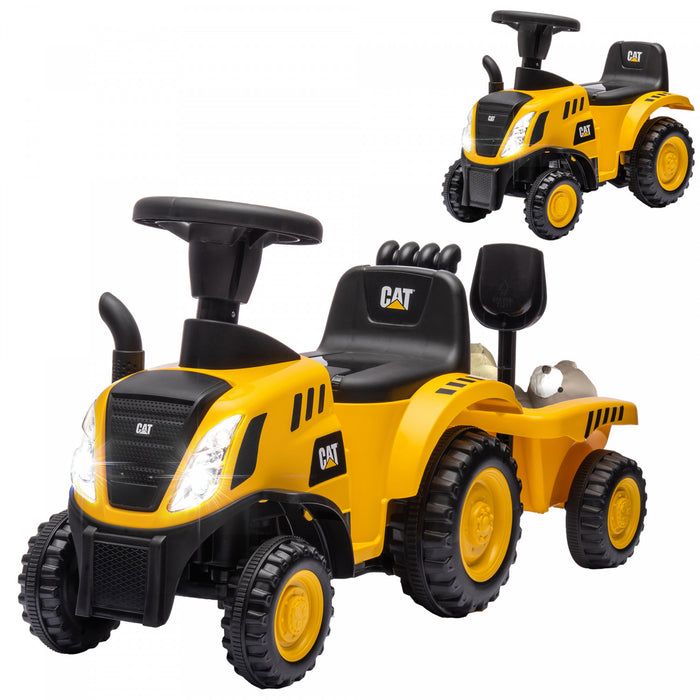 Qaba Powered Ride-On Tractor, Caterpillar Licensed Ride On Excavator For Kids With Shovel, Trailer, No Power Construction Car For Toddlers 18-36 Months, Yellow
