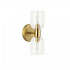 Dainolite Vienna 2 Light Incandescent Wall Sconce Aged Brass Clear Ribbed Glass Lamp|Applique murale Vienna de Dainolite en verre côtelé transparent, avec fini laiton vieilli et 2 ampoules incandescentes