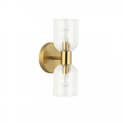 Dainolite Vienna 2 Light Incandescent Wall Sconce Aged Brass Clear Ribbed Glass Lamp|Applique murale Vienna de Dainolite en verre côtelé transparent, avec fini laiton vieilli et 2 ampoules incandescentes