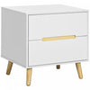 HOMCOM Bedside Table, Sofa Side Table with 2 Drawers and Wood Legs White