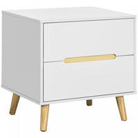 HOMCOM Bedside Table, Sofa Side Table with 2 Drawers and Wood Legs White