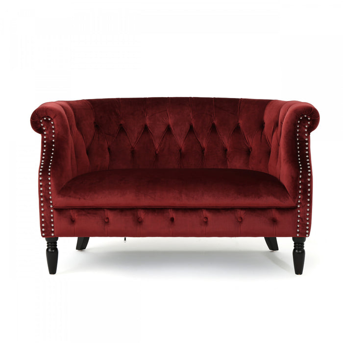 Vivian Solid Wood Rolled Arms Velvet Loveseat,Garnet