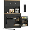 HOMCOM 68\" Pantry Cabinet, Kitchen Cabinet with Charging Station, Black