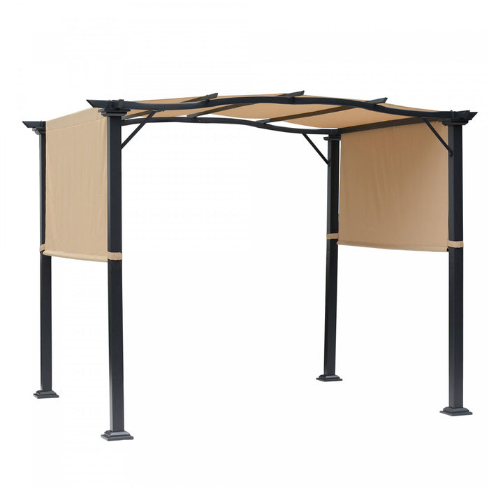 Outsunny 10' X 8' Outdoor Retractable Pergola Garden Gazebo With Two Adjustable Side Canopy Overhead Sun Shade Backyard Canopy Cover Khaki