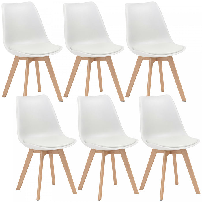 HOMCOM Modern Dining Chairs Set of 6 with PU Leather Cushion, Wood Frame
