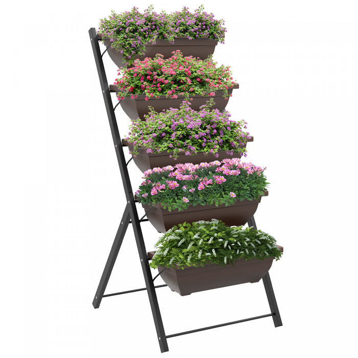 Outsunny 5-tier Raised Garden Bed With 5 Planter Boxes, Outdoor Plant Stand Grow Containers With Leaking Holes For Balcony Patio Outdoor, Brown