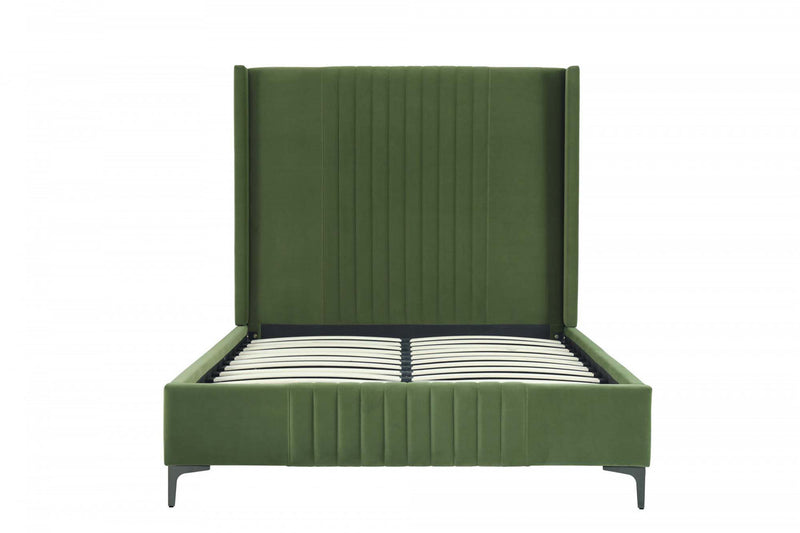 Promenade Mid-Century Modern Upholstered Velvet Full Bed in Moss Green