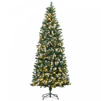 Homcom 7.5' Skinny Prelit Artificial Christmas Tree With Snow-dipped Tips