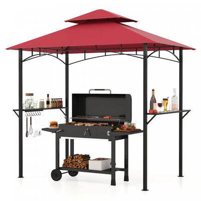 Costway 8' X 5' Grill Gazebo With 2 Shelves 7 Hooks Metal Frame Soft Top Wine