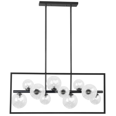 Dainolite Glasgow 10 Light Horizontal Pendant Square Frame Matte Black Finish Clear Glass Lamp|Luminaire suspendu horizontal Glasgow de Dainolite en verre transparent, avec cadre carré, fini noir mat et 10 ampoules