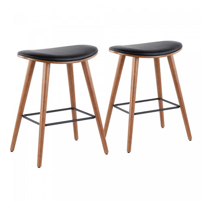 LumiSource Saddle Black Faux Leather Mid-Century Modern Counter-Height Stool - Set of 2|Tabouret moderne du milieu du 20e siècle Saddle de hauteur comptoir en similicuir noir - ensemble de 2