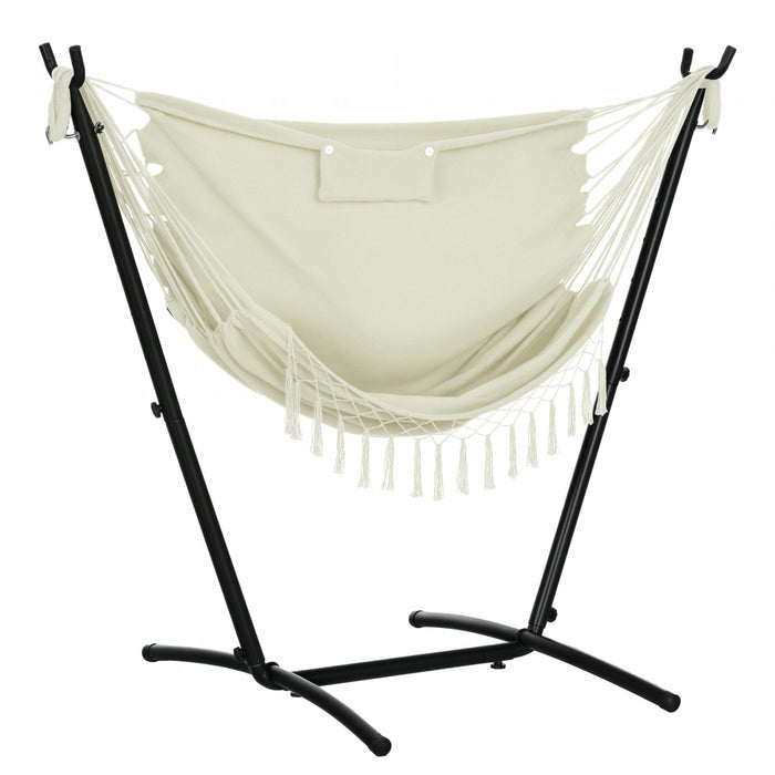 Outsunny Hammock Chair w/ Stand, Hammock Swing w/ Side Pocket, Headrest