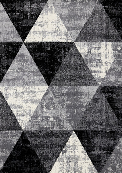 Covington Black White Grey Distressed Geometric Triangle Rug, 6'7" x 9'10" Indoor Area Rug | Tapis Covington triangle geometrique noir blanc gris vieilli, 6'7" x 9'10"