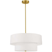 Dainolite Everly 4 Light 2 Tier Pendant Aged Brass Finish White Shade Lamp