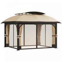 Outsunny 11' x 13' Double Roof Gazebo With Netting & Curtains, Khaki