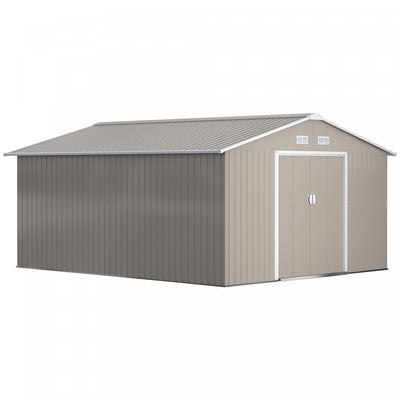 Outsunny 11' X 13' Garden Storage Shed With Double Sliding Door And 4 Ventilation Slots, Garden Tool|Outsunny 11' X 13' Remise A Outils De Jardin Avec 4 Fentes D'aeration Gris