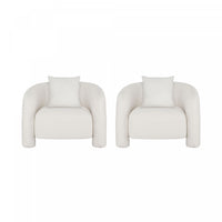 Sylvia Modern Glam Tweed Lounge Chair in Ivory - Set of 2
