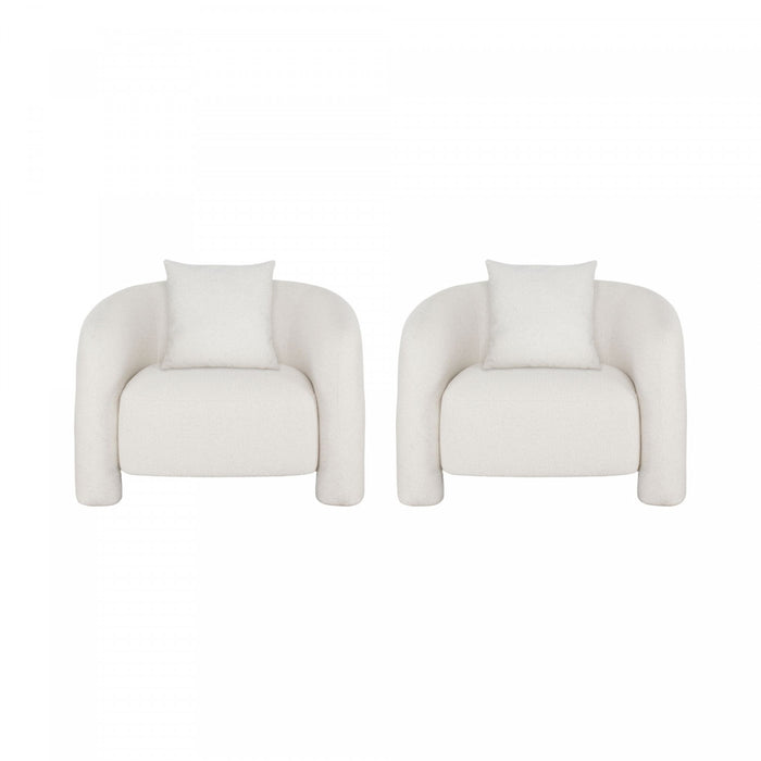 Sylvia Modern Glam Tweed Lounge Chair in Ivory - Set of 2