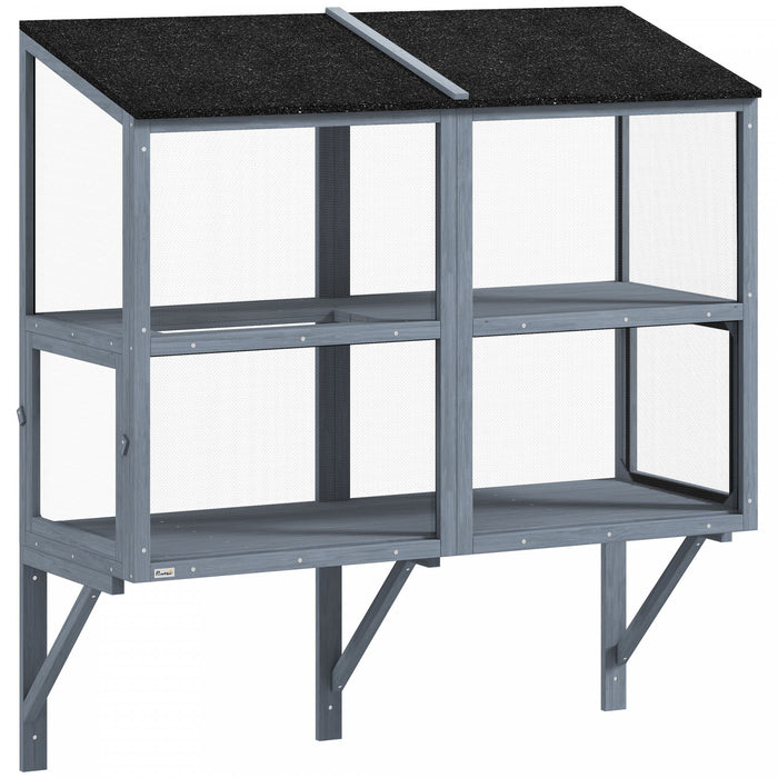 PawHut Window Cat Catio, Outdoor Cat House w/ Metal Mesh, 2 Tiers Outdoor Enclosure for Indoor Pet, Expandable Safe Window Perch for Sunbathing, Napping & Overlooking, 51.2\"L
